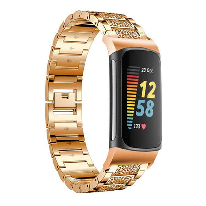 Bracelet de montre en acier inoxydable xDfind Diamond Jewelry, For Fitbit Charge 6 / 5 18mm, For Fitbit Versa 4 / 3 / Sense2 / 1 20mm, For Fitbit Inspire 2 / Ace 3 14mm, For Fitbit Charge 4 / 3 18mm