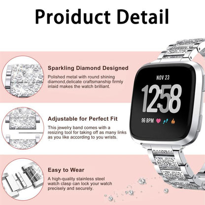 Bracelet de montre en acier inoxydable xDfind Diamond Jewelry, For Fitbit Charge 6 / 5 18mm, For Fitbit Versa 4 / 3 / Sense2 / 1 20mm, For Fitbit Inspire 2 / Ace 3 14mm, For Fitbit Charge 4 / 3 18mm