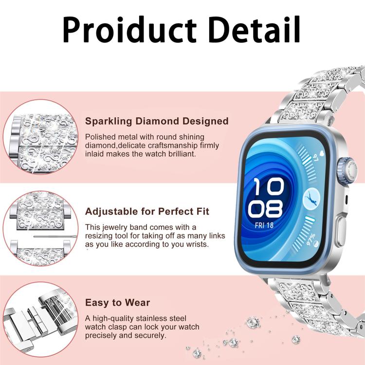 Bracelet de montre en acier inoxydable xDfind Diamond Jewelry, For Huawei Watch Fit 5 / Fit 5 Pro 20mm, For Huawei Band 10 / 9 / 8 14mm