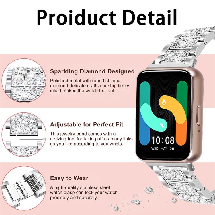 Bracelet de montre en acier inoxydable xDfind Diamond Jewelry, For Samsung Galaxy Watch Ultra / Ultra 2025, For Samsung Galaxy Watch8 / Watch8 Classic, For Samsung Galaxy Watch7 / FE / 6 / 5 / 4, For Samsung Galaxy Fit3
