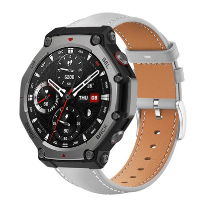 Bracelet de montre xDfind Flat Head Black Shark en cuir grainé fin, For Amazfit T-Rex 3 22mm