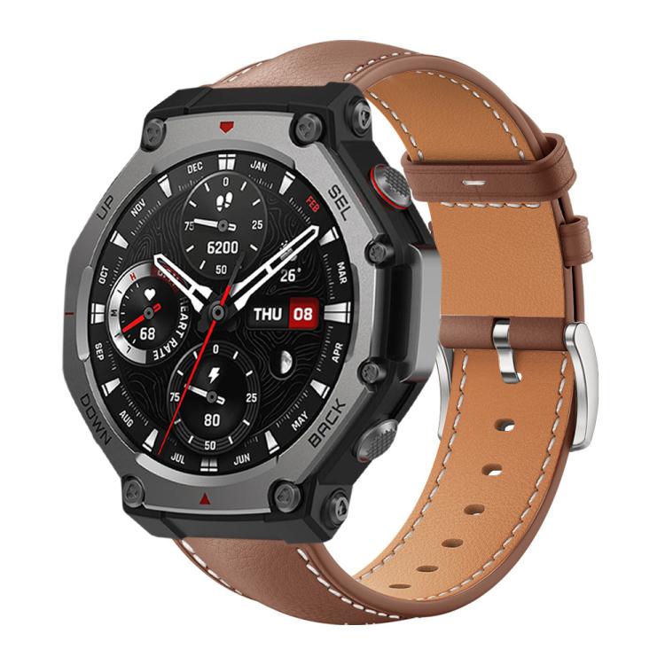 Bracelet de montre xDfind Flat Head Black Shark en cuir grainé fin, For Amazfit T-Rex 3 22mm