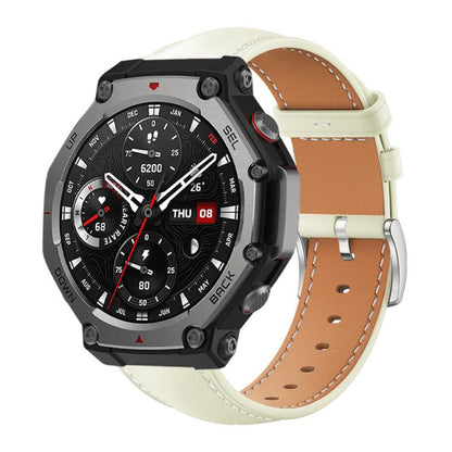 Bracelet de montre xDfind Flat Head Black Shark en cuir grainé fin, For Amazfit T-Rex 3 22mm
