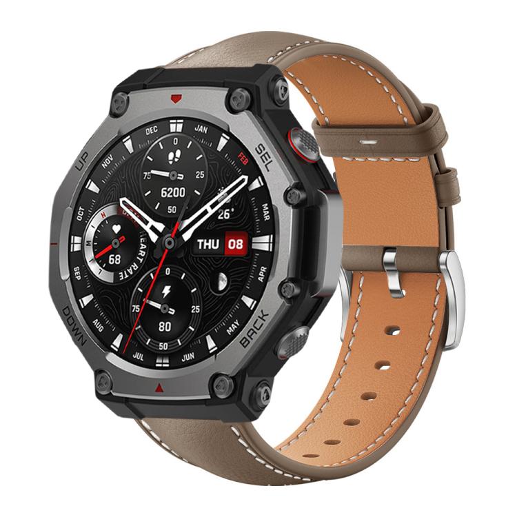 Bracelet de montre xDfind Flat Head Black Shark en cuir grainé fin, For Amazfit T-Rex 3 22mm