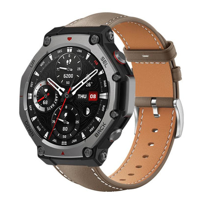 Bracelet de montre xDfind Flat Head Black Shark en cuir grainé fin, For Amazfit T-Rex 3 22mm