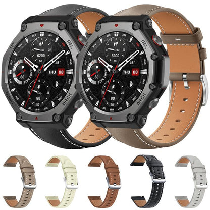 Bracelet de montre xDfind Flat Head Black Shark en cuir grainé fin, For Amazfit T-Rex 3 22mm