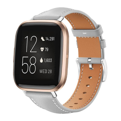 Bracelet de montre xDfind Flat Head Black Shark en cuir grainé fin, For Fitbit Versa 4 / 3 / Sense2 / 1 20mm, For Fitbit Versa 2 / Versa / Versa Lite 22mm