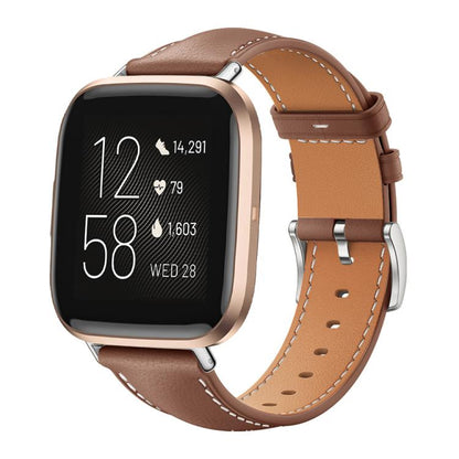 Bracelet de montre xDfind Flat Head Black Shark en cuir grainé fin, For Fitbit Versa 4 / 3 / Sense2 / 1 20mm, For Fitbit Versa 2 / Versa / Versa Lite 22mm