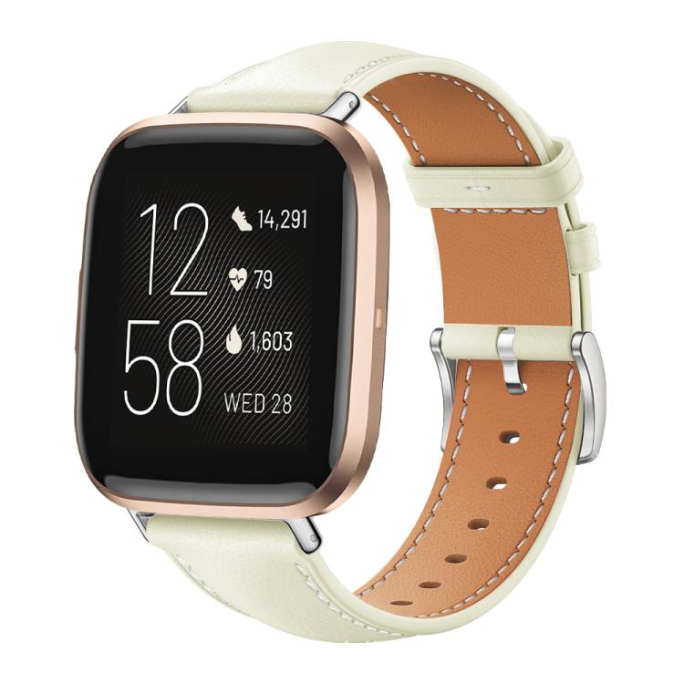 Bracelet de montre xDfind Flat Head Black Shark en cuir grainé fin, For Fitbit Versa 4 / 3 / Sense2 / 1 20mm, For Fitbit Versa 2 / Versa / Versa Lite 22mm