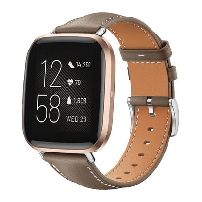 Bracelet de montre xDfind Flat Head Black Shark en cuir grainé fin, For Fitbit Versa 4 / 3 / Sense2 / 1 20mm, For Fitbit Versa 2 / Versa / Versa Lite 22mm