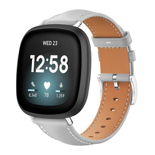 Bracelet de montre xDfind Flat Head Black Shark en cuir grainé fin, For Fitbit Versa 4 / 3 / Sense2 / 1 20mm, For Fitbit Versa 2 / Versa / Versa Lite 22mm