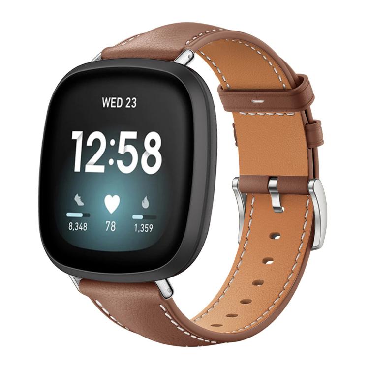 Bracelet de montre xDfind Flat Head Black Shark en cuir grainé fin, For Fitbit Versa 4 / 3 / Sense2 / 1 20mm, For Fitbit Versa 2 / Versa / Versa Lite 22mm