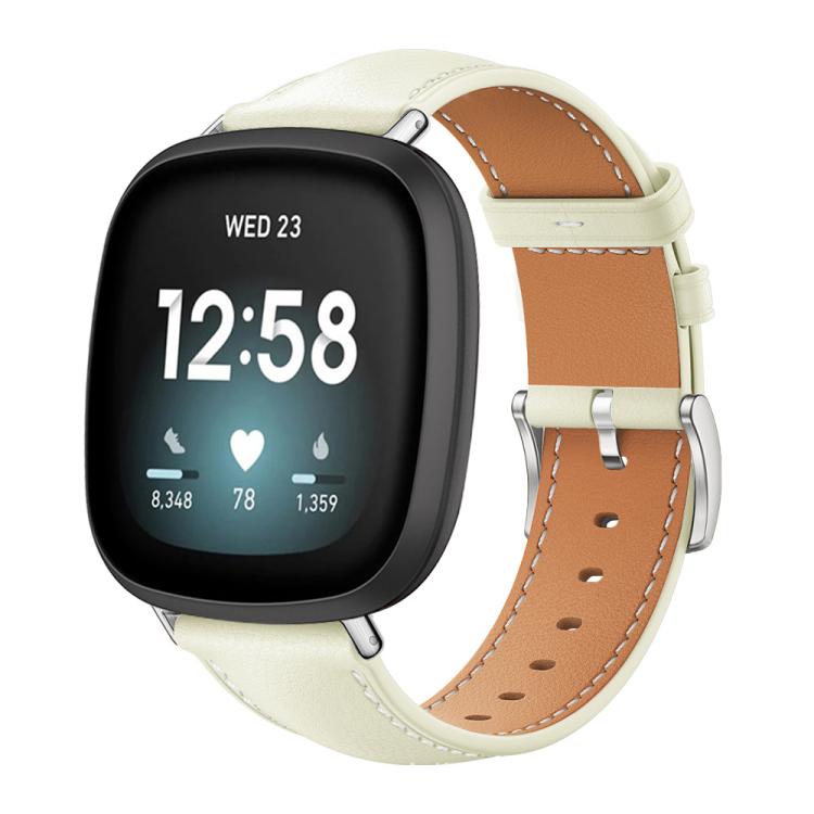 Bracelet de montre xDfind Flat Head Black Shark en cuir grainé fin, For Fitbit Versa 4 / 3 / Sense2 / 1 20mm, For Fitbit Versa 2 / Versa / Versa Lite 22mm