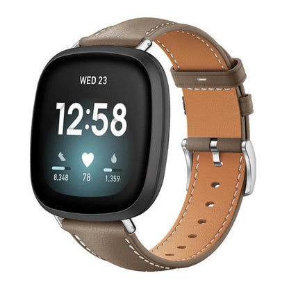 Bracelet de montre xDfind Flat Head Black Shark en cuir grainé fin, For Fitbit Versa 4 / 3 / Sense2 / 1 20mm, For Fitbit Versa 2 / Versa / Versa Lite 22mm
