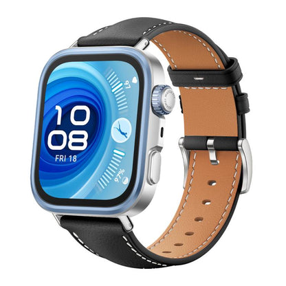 Bracelet de montre xDfind Flat Head Black Shark en cuir grainé fin, For Huawei Watch Fit 5 / Fit 5 Pro 20mm, For Huawei Watch D2 22mm