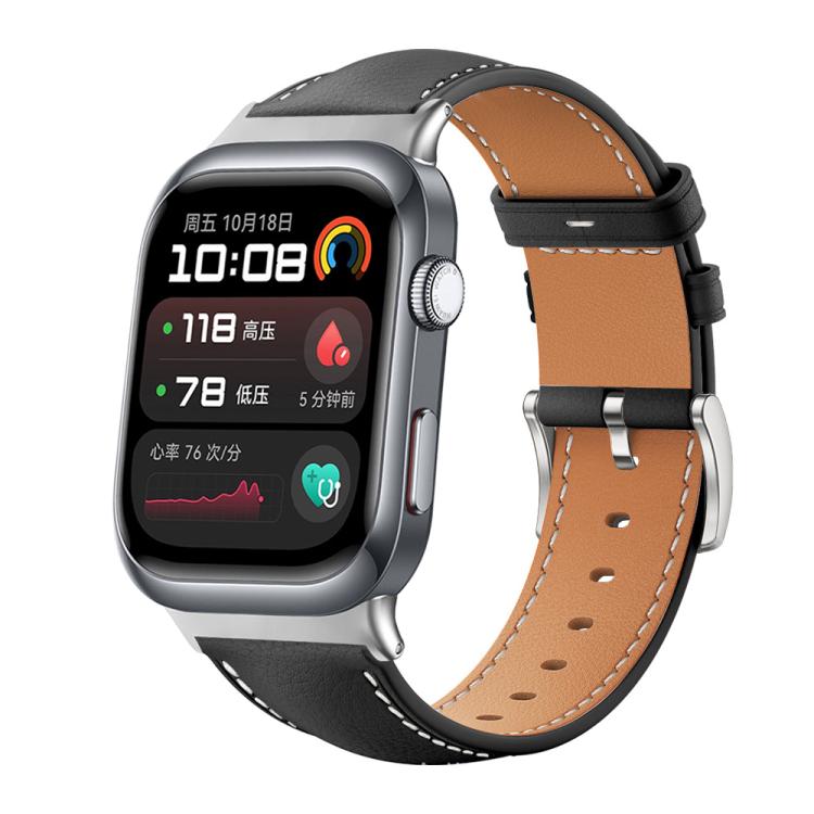 Bracelet de montre xDfind Flat Head Black Shark en cuir grainé fin, For Huawei Watch Fit 5 / Fit 5 Pro 20mm, For Huawei Watch D2 22mm