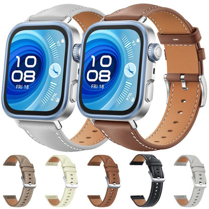Bracelet de montre xDfind Flat Head Black Shark en cuir grainé fin, For Huawei Watch Fit 5 / Fit 5 Pro 20mm, For Huawei Watch D2 22mm