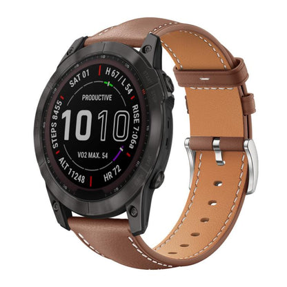 Bracelet de montre xDfind Flat Head Black Shark en cuir grainé fin, For Garmin Fenix 8/7/6/5 22mm 20mm, For Garmin Fenix 8/7X/6X/5X 26mm 22mm, For Garmin Forerunner 220/735/735XT/230/235 20mm, For Garmin Forerunner 35/30/35j 20mm