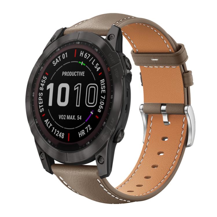Bracelet de montre xDfind Flat Head Black Shark en cuir grainé fin, For Garmin Fenix 8/7/6/5 22mm 20mm, For Garmin Fenix 8/7X/6X/5X 26mm 22mm, For Garmin Forerunner 220/735/735XT/230/235 20mm, For Garmin Forerunner 35/30/35j 20mm
