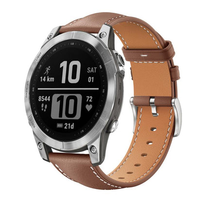 Bracelet de montre xDfind Flat Head Black Shark en cuir grainé fin, For Garmin Fenix 8/7/6/5 22mm 20mm, For Garmin Fenix 8/7X/6X/5X 26mm 22mm, For Garmin Forerunner 220/735/735XT/230/235 20mm, For Garmin Forerunner 35/30/35j 20mm