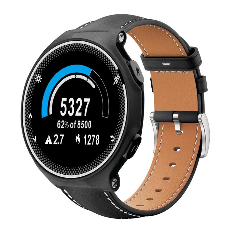 Bracelet de montre xDfind Flat Head Black Shark en cuir grainé fin, For Garmin Fenix 8/7/6/5 22mm 20mm, For Garmin Fenix 8/7X/6X/5X 26mm 22mm, For Garmin Forerunner 220/735/735XT/230/235 20mm, For Garmin Forerunner 35/30/35j 20mm
