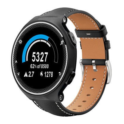 Bracelet de montre xDfind Flat Head Black Shark en cuir grainé fin, For Garmin Fenix 8/7/6/5 22mm 20mm, For Garmin Fenix 8/7X/6X/5X 26mm 22mm, For Garmin Forerunner 220/735/735XT/230/235 20mm, For Garmin Forerunner 35/30/35j 20mm