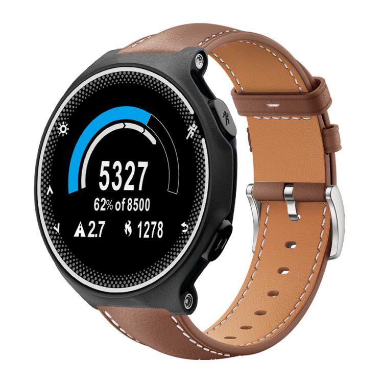 Bracelet de montre xDfind Flat Head Black Shark en cuir grainé fin, For Garmin Fenix 8/7/6/5 22mm 20mm, For Garmin Fenix 8/7X/6X/5X 26mm 22mm, For Garmin Forerunner 220/735/735XT/230/235 20mm, For Garmin Forerunner 35/30/35j 20mm