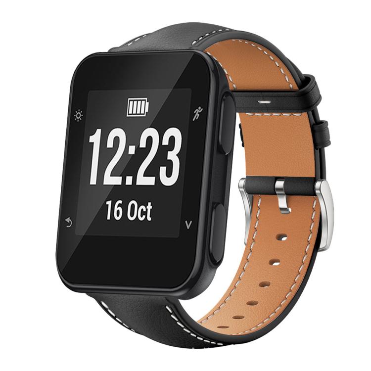 Bracelet de montre xDfind Flat Head Black Shark en cuir grainé fin, For Garmin Fenix 8/7/6/5 22mm 20mm, For Garmin Fenix 8/7X/6X/5X 26mm 22mm, For Garmin Forerunner 220/735/735XT/230/235 20mm, For Garmin Forerunner 35/30/35j 20mm