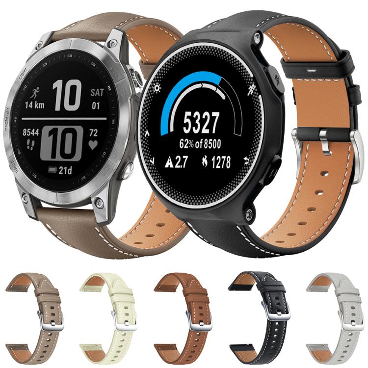 Bracelet de montre xDfind Flat Head Black Shark en cuir grainé fin, For Garmin Fenix 8/7/6/5 22mm 20mm, For Garmin Fenix 8/7X/6X/5X 26mm 22mm, For Garmin Forerunner 220/735/735XT/230/235 20mm, For Garmin Forerunner 35/30/35j 20mm