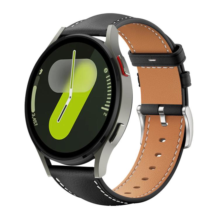 Bracelet de montre xDfind Flat Head Black Shark en cuir grainé fin, For Samsung Galaxy Watch Ultra / Ultra 2025, For Samsung Galaxy Watch8 / Watch8 Classic, For Samsung Galaxy Watch7 / FE / 6 / 5 / 4