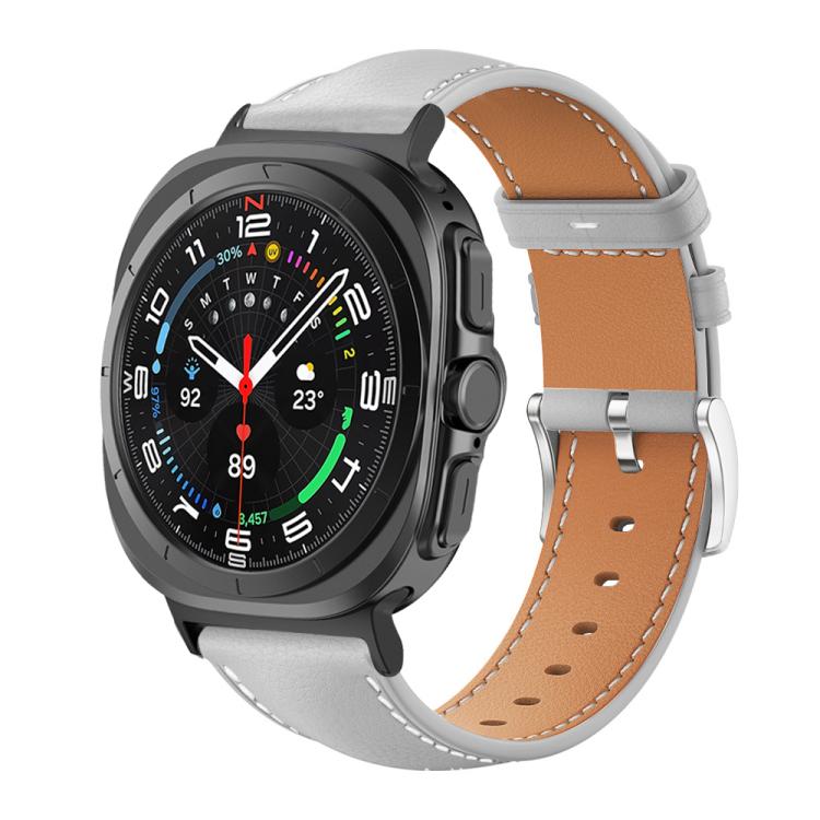Bracelet de montre xDfind Flat Head Black Shark en cuir grainé fin, For Samsung Galaxy Watch Ultra / Ultra 2025, For Samsung Galaxy Watch8 / Watch8 Classic, For Samsung Galaxy Watch7 / FE / 6 / 5 / 4