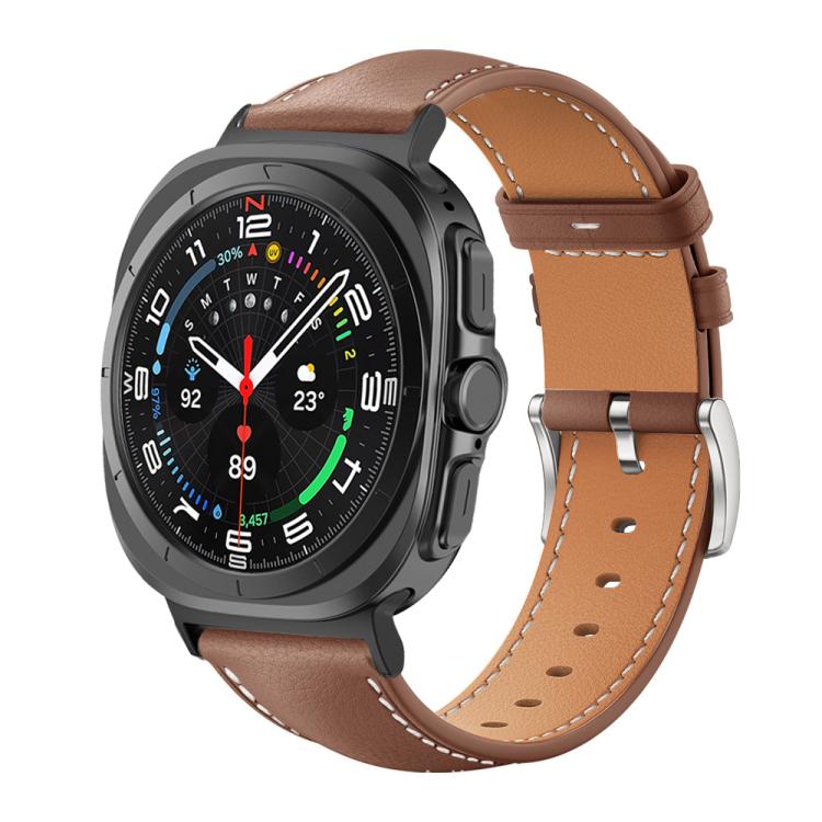 Bracelet de montre xDfind Flat Head Black Shark en cuir grainé fin, For Samsung Galaxy Watch Ultra / Ultra 2025, For Samsung Galaxy Watch8 / Watch8 Classic, For Samsung Galaxy Watch7 / FE / 6 / 5 / 4