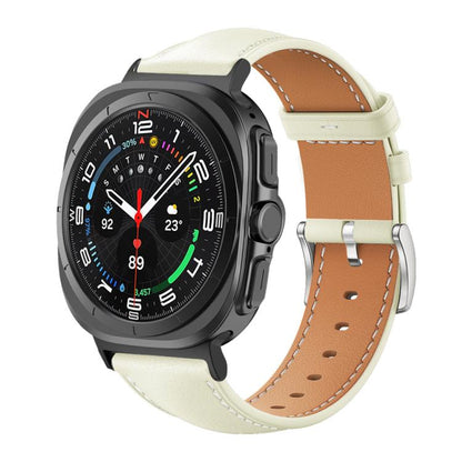 Bracelet de montre xDfind Flat Head Black Shark en cuir grainé fin, For Samsung Galaxy Watch Ultra / Ultra 2025, For Samsung Galaxy Watch8 / Watch8 Classic, For Samsung Galaxy Watch7 / FE / 6 / 5 / 4