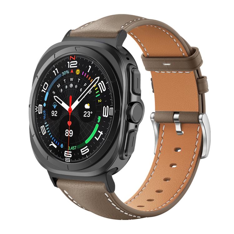 Bracelet de montre xDfind Flat Head Black Shark en cuir grainé fin, For Samsung Galaxy Watch Ultra / Ultra 2025, For Samsung Galaxy Watch8 / Watch8 Classic, For Samsung Galaxy Watch7 / FE / 6 / 5 / 4
