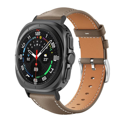 Bracelet de montre xDfind Flat Head Black Shark en cuir grainé fin, For Samsung Galaxy Watch Ultra / Ultra 2025, For Samsung Galaxy Watch8 / Watch8 Classic, For Samsung Galaxy Watch7 / FE / 6 / 5 / 4