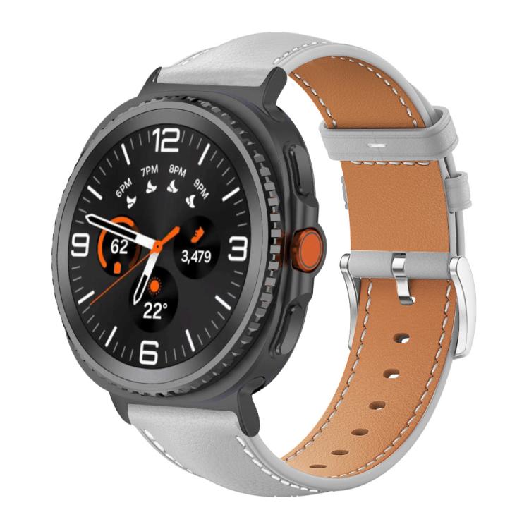 Bracelet de montre xDfind Flat Head Black Shark en cuir grainé fin, For Samsung Galaxy Watch Ultra / Ultra 2025, For Samsung Galaxy Watch8 / Watch8 Classic, For Samsung Galaxy Watch7 / FE / 6 / 5 / 4