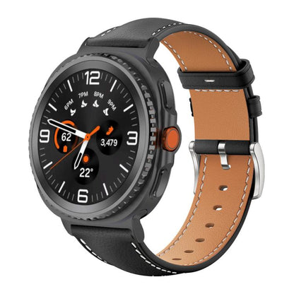 Bracelet de montre xDfind Flat Head Black Shark en cuir grainé fin, For Samsung Galaxy Watch Ultra / Ultra 2025, For Samsung Galaxy Watch8 / Watch8 Classic, For Samsung Galaxy Watch7 / FE / 6 / 5 / 4