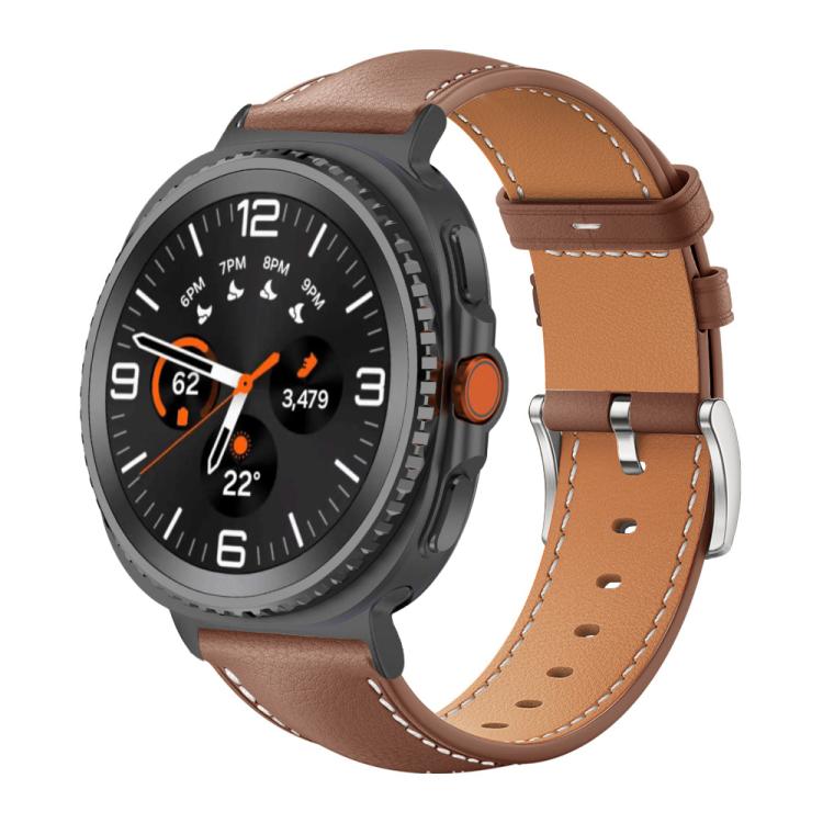 Bracelet de montre xDfind Flat Head Black Shark en cuir grainé fin, For Samsung Galaxy Watch Ultra / Ultra 2025, For Samsung Galaxy Watch8 / Watch8 Classic, For Samsung Galaxy Watch7 / FE / 6 / 5 / 4