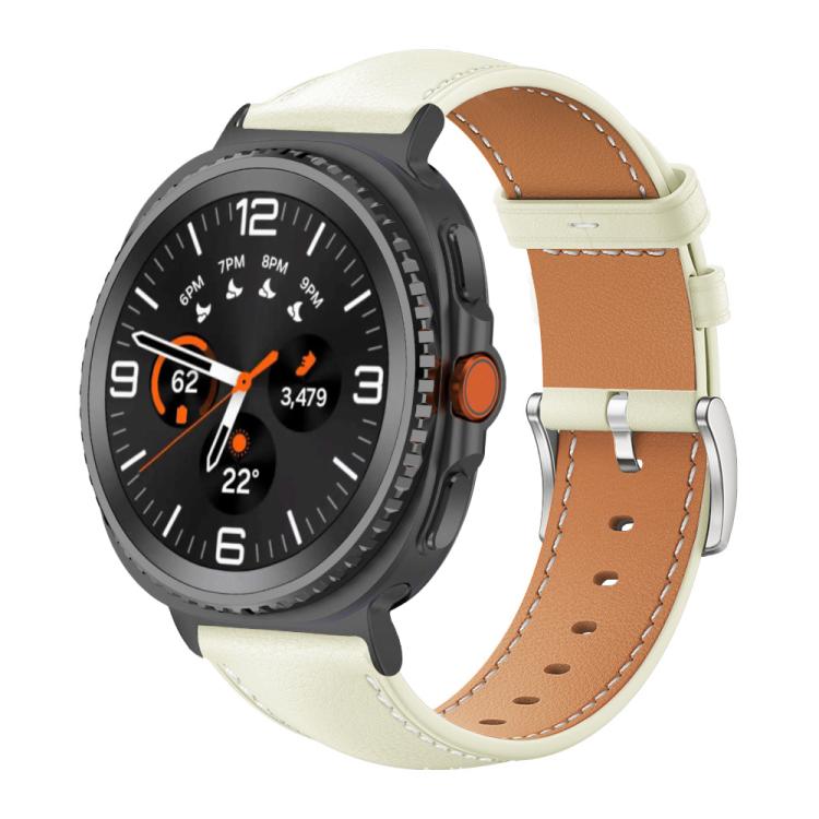 Bracelet de montre xDfind Flat Head Black Shark en cuir grainé fin, For Samsung Galaxy Watch Ultra / Ultra 2025, For Samsung Galaxy Watch8 / Watch8 Classic, For Samsung Galaxy Watch7 / FE / 6 / 5 / 4