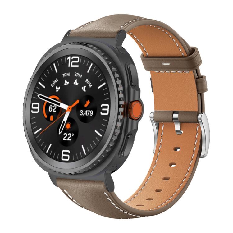 Bracelet de montre xDfind Flat Head Black Shark en cuir grainé fin, For Samsung Galaxy Watch Ultra / Ultra 2025, For Samsung Galaxy Watch8 / Watch8 Classic, For Samsung Galaxy Watch7 / FE / 6 / 5 / 4