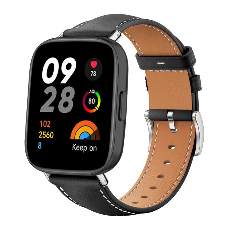 Bracelet de montre xDfind Flat Head Black Shark en cuir grainé fin, For Xiaomi Band 10 Pro / 9 Pro / Redmi Watch 6, For Redmi Watch 3 Active / Lite 20mm, For Redmi Watch 3 20mm