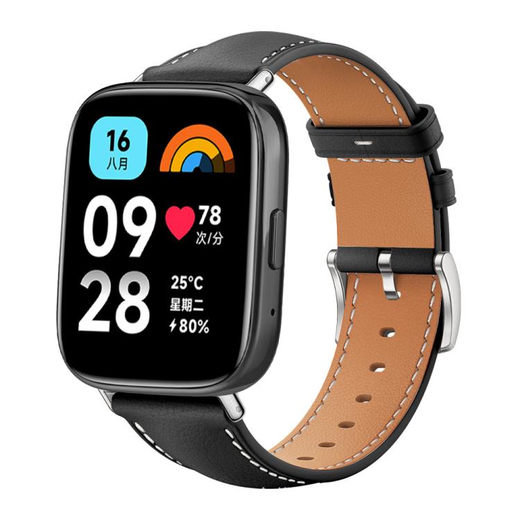 Bracelet de montre xDfind Flat Head Black Shark en cuir grainé fin, For Xiaomi Band 10 Pro / 9 Pro / Redmi Watch 6, For Redmi Watch 3 Active / Lite 20mm, For Redmi Watch 3 20mm