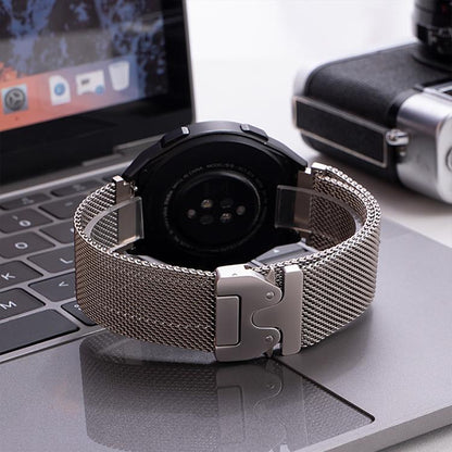 Bracelet de montre xDfind en acier inoxydable à maille fine surélevée et boucle parachute milanaise, 22mm