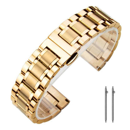 Bracelet de montre xDfind à cinq perles en acier inoxydable massif avec boucle papillon, 14mm, 18mm, 20mm, 22mm