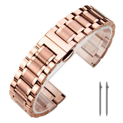Bracelet de montre xDfind à cinq perles en acier inoxydable massif avec boucle papillon, 14mm, 18mm, 20mm, 22mm