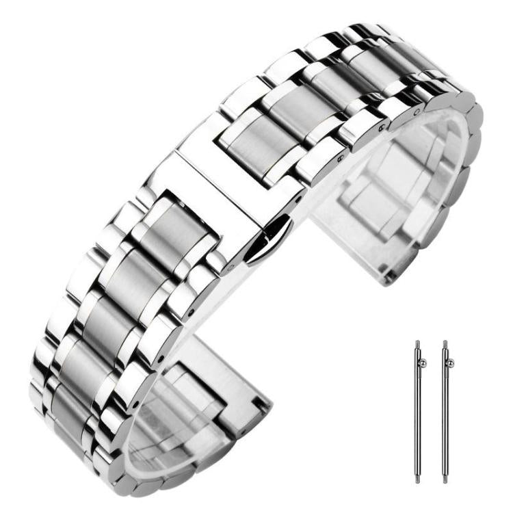Bracelet de montre xDfind à cinq perles en acier inoxydable massif avec boucle papillon, 14mm, 18mm, 20mm, 22mm