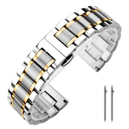 Bracelet de montre xDfind à cinq perles en acier inoxydable massif avec boucle papillon, 14mm, 18mm, 20mm, 22mm