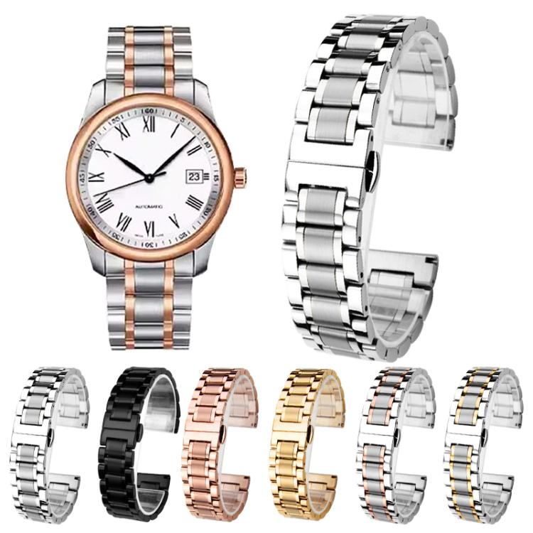 Bracelet de montre xDfind à cinq perles en acier inoxydable massif avec boucle papillon, 14mm, 18mm, 20mm, 22mm