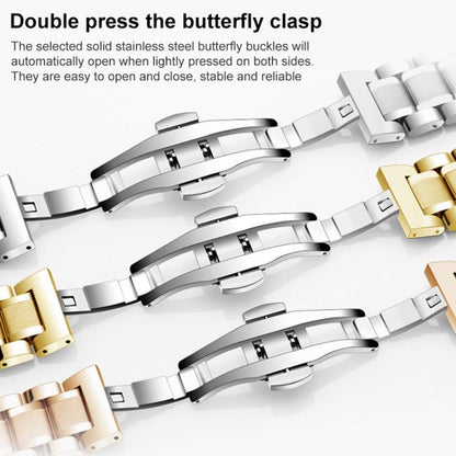 Bracelet de montre xDfind à cinq perles en acier inoxydable massif avec boucle papillon, 14mm, 18mm, 20mm, 22mm