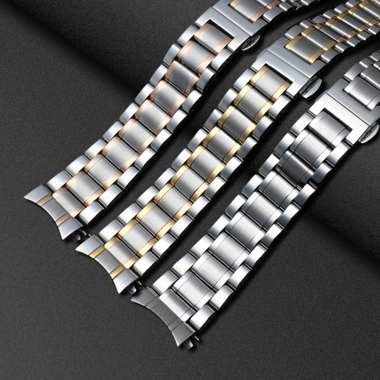 Bracelet de montre xDfind à cinq perles en acier inoxydable massif avec boucle papillon, 14mm, 18mm, 20mm, 22mm